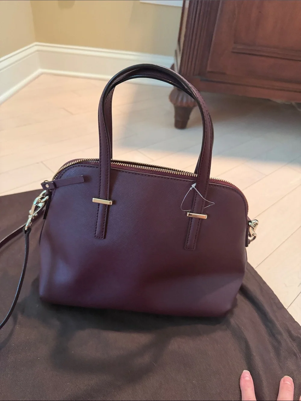 kate spade Plum Leather Dome Satchel with Gold Hardware